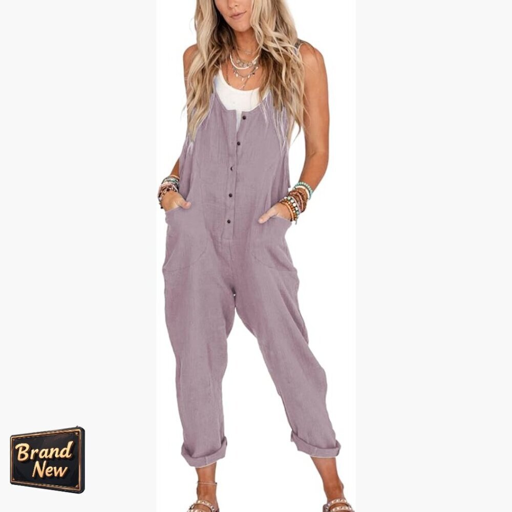 Linen Cotton Overalls Jumpsuit with Pockets Loose Casual Fit